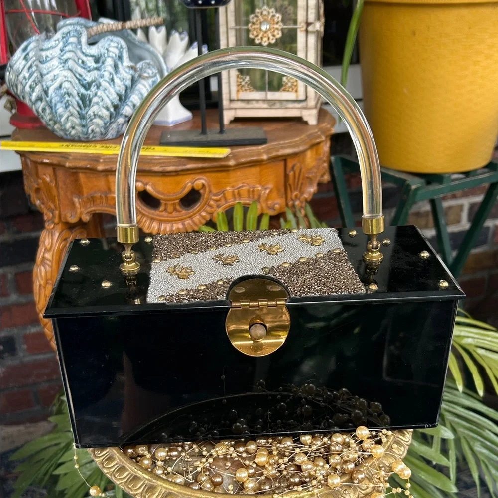 Vintage DORSET Black and Gold Lucite Box Bag